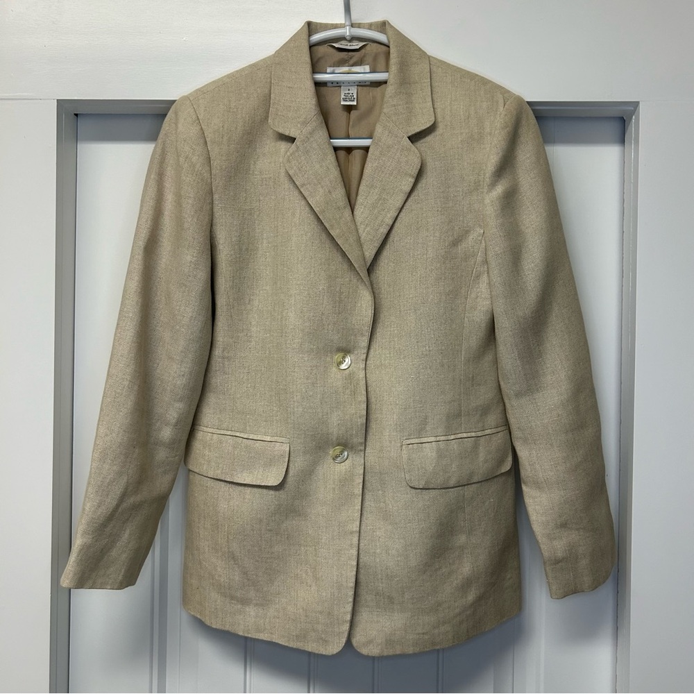 Talbots Irish Linen Blazer Flax Colored Office Core Preppy Career Size 2 Petite